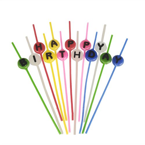 Spaghettikerzen-Set 16 cm farbig sortiert "Happy Birthday" von PAPSTAR