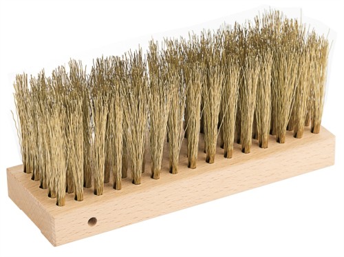 Ersatzbürste mit Messingborsten für Pizzaofenbürste aus Edelstahl 18/10, seidenmatt poliert, starre Stange (Ø 1,8 cm) mit zwei