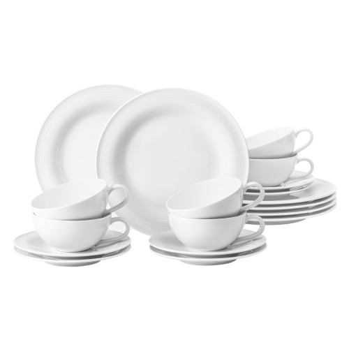Seltmann Teeservice 18-teilig BT groß, rund mit Relief, Form: Beat, weiss, hohe Kantenschlagfestigkeit, Made in Germany