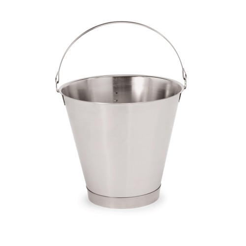 Eimer, Skalierung 1 bis 15 Liter. Mit Bodenreifen. Material: Chromnickelstahl. Inhalt in Litern: 15. Maße: Höhe: 360 mm