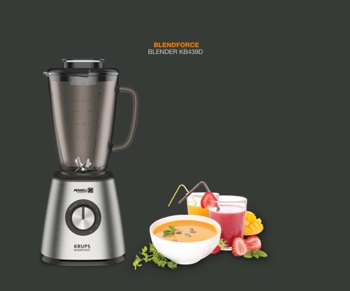 KRUPS BLENDFORCE + Standmixer, rasches kraftvolles Mixen, 5 Geschwindigkeiten, Pulsfunktion, 6 Powelix-Messer, Edelstahlkorpus,