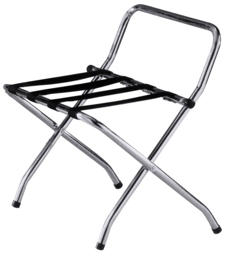 Gepäckablage/ Kofferbock zusammenklappbar, Rahmen aus hochglanzverchromtem Stahlrohr (Ø 2,5 cm), mit robustem, schwarzen