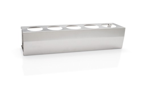 Quetschflaschenhalter. passend für 3 Quetschflaschen. Chromnickelstahl. Maße: 53 x 10,5 x