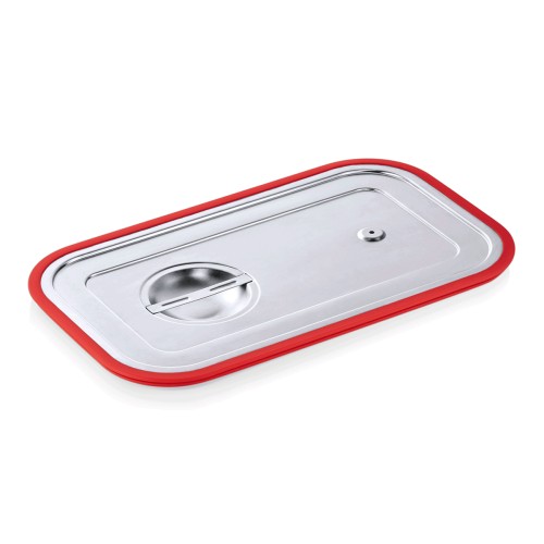 GN 1/1 Transportdeckel, mit umlaufender Silikondichtung und Loch gegen Unterdruck. Material: Chromnickelstahl, Silikon. Serie: GN 70.