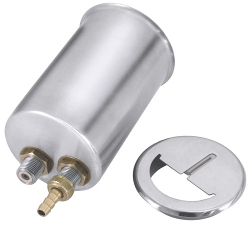 Messerabstreichbehälter, einbaufähig aus Edelstahl 18/10, mit Wasseranschluss bestehend aus Einlaufkopf 1/2 und Ablaufstandrohr mit