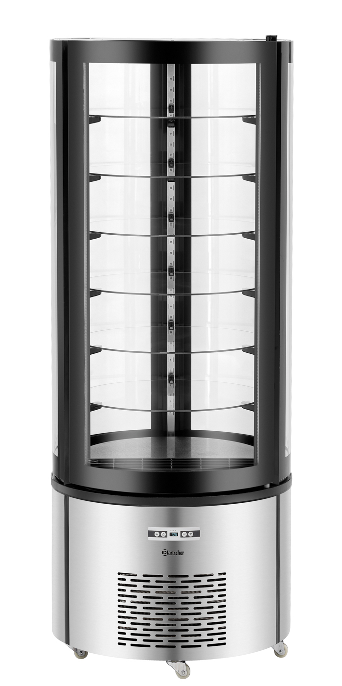 Bartscher Kuchenvitrine 400L | Art derVerglasung: Doppel-Verglasung ,Rundum-Verglasung| Maße: 68 x 68 x 175,0 cm. Gewicht: 130,4 kg