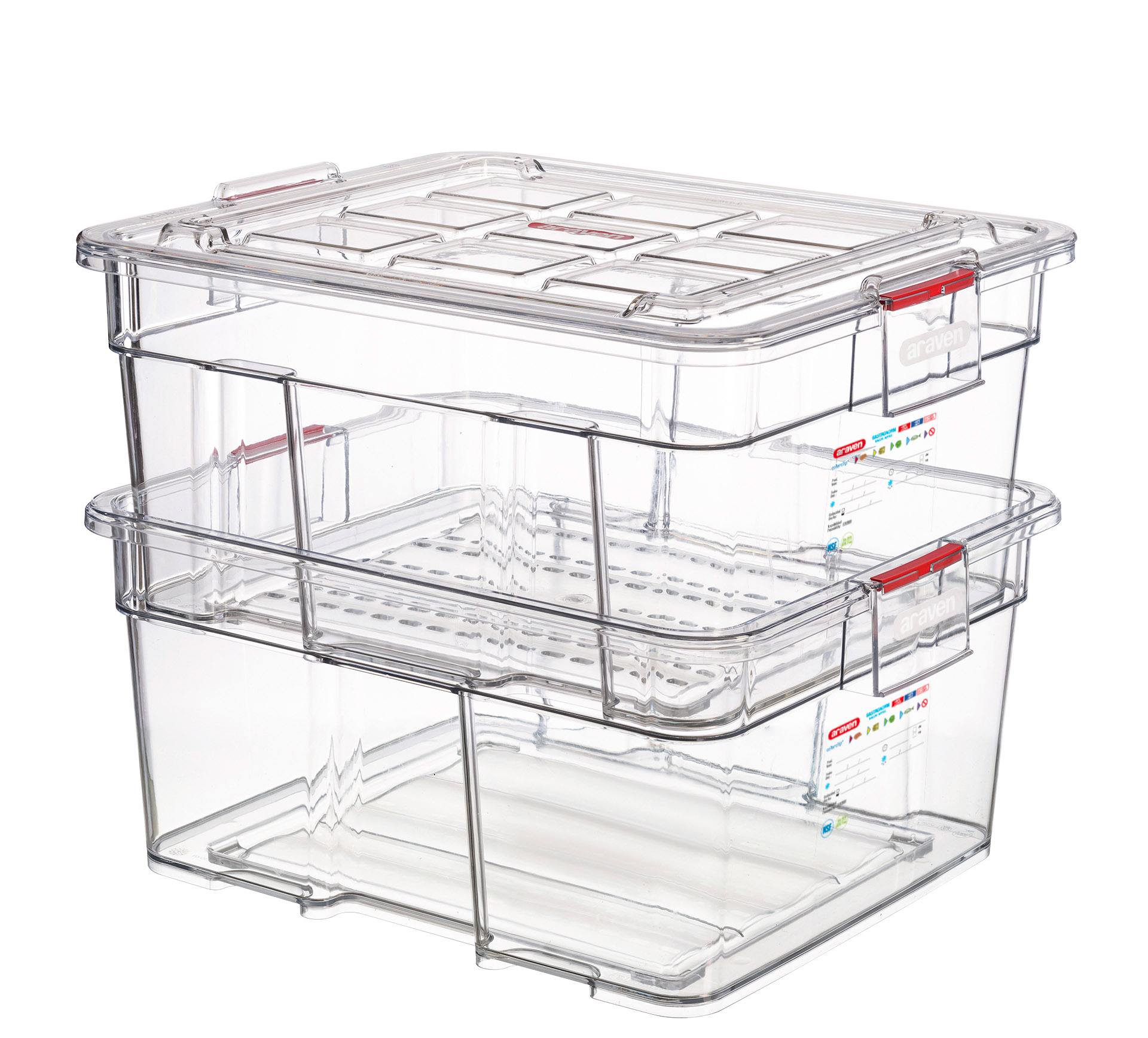 ARAVEN Deckel für GN 2/1 Lebensmittelbehälter aus ABS Kunststoff