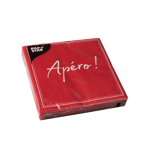 20 Servietten, 3-lagig 1/4-Falz 25 cm x 25 cm rot "Apero" von PAPSTAR