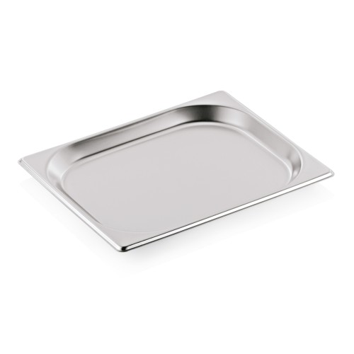 GN 1/2 Behälter, Materialstärke 0,7 mm. Material: Chromnickelstahl 18/8. Serie: GN 90. Inhalt in Litern: 1,25. Maße: Höhe: 20 mm