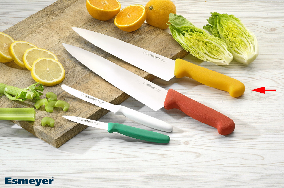 Giesser Kochmesser EXPERT mit 23 cm Klingenlänge, breite Form, gelber Griff, Klinge aus hochwertigem Chrom-Molybdän-Stahl