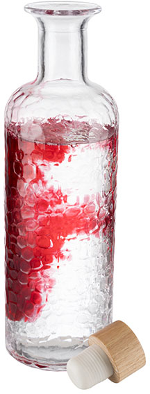 Glaskaraffe -WABE- Ø 8 cm, H: 28 cm, 0,8 Liter Glas, Buchenholz, Silikon spülmaschinengeeignet zerbrechlich Farbe: Transparent