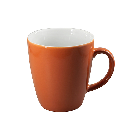 Becher mit Henkel 0,35 l - Form: Table Selection, - Dekor 66276 orange-braun - aus Porzellan., Hersteller: Eschenbach. "Made in Germany".