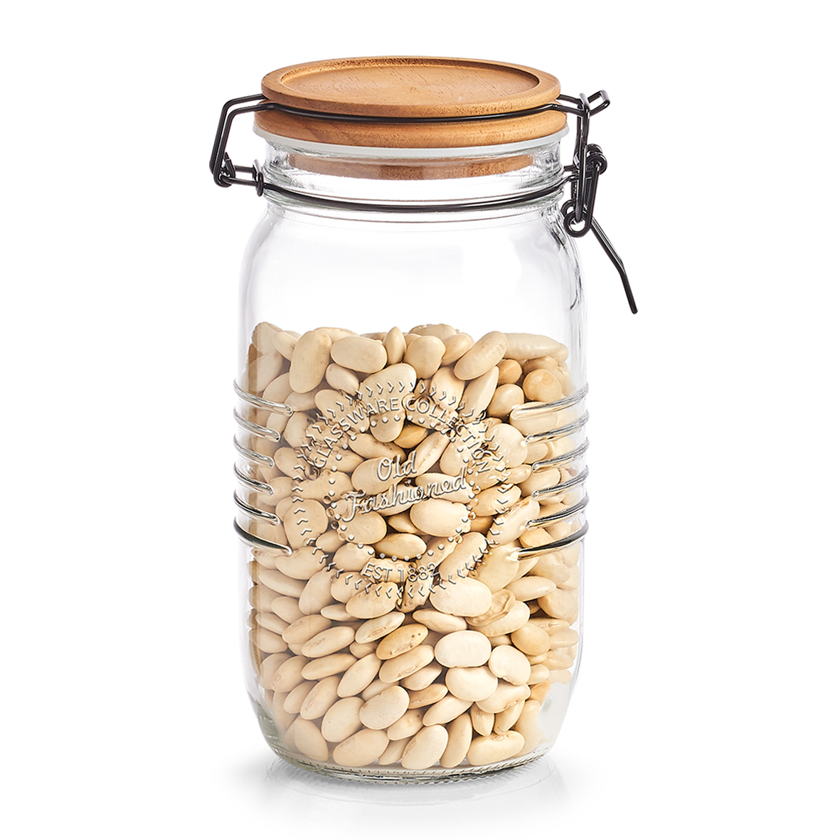 Vorratsglas, Glas; Metall; Holz, Ø10,8x22 cm. Farbe: transparent. Fassungsvermögen: 1450 ml. Die trockene Lagerung von Lebensmitteln ist nicht