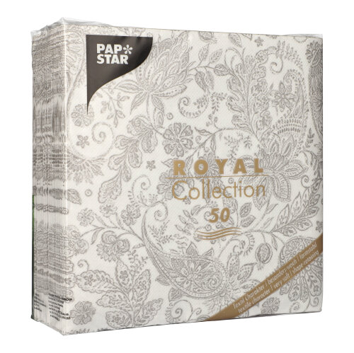 50 Servietten "ROYAL Collection" 1/4-Falz 40 cm x 40 cm grau "Paisley" von PAPSTAR