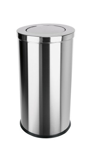 Abfalleimer. Chromnickelstahl. mit Schwingdeckel und herausnehmbarem, verzinktem Einsatz.