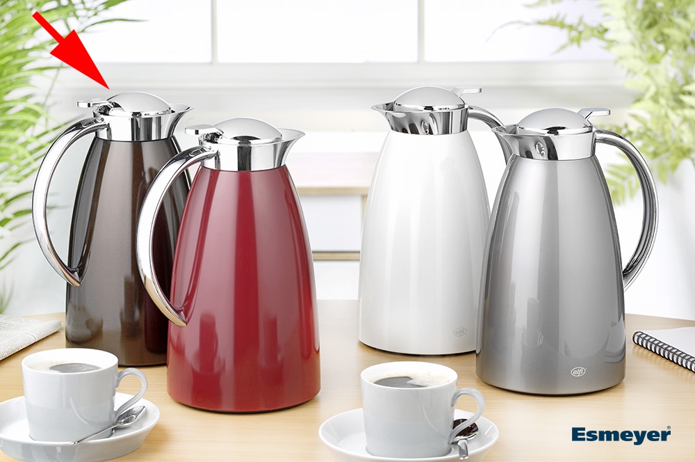 Alfi Isolierkanne GUSTO Metall, Inhalt: 1 Liter, Höhe: 240 mm, Farbe: Hot Chocolate, Einhandbedienung, alfiDur Vakuum-Hartglaseinsatz