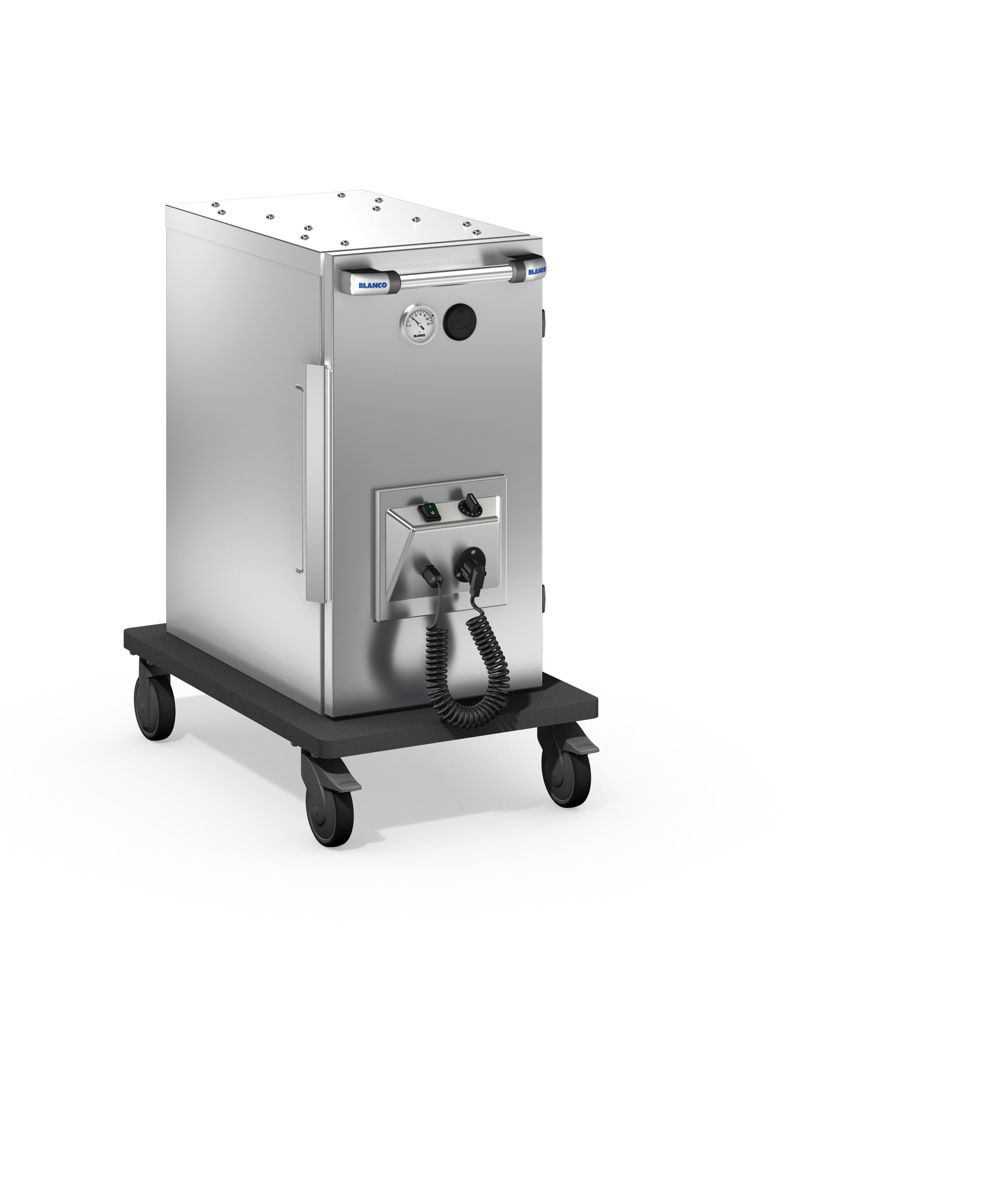 BLANCO BLANCOTHERM 820 EB, 4 Rollen Ø 125 mm, davon 2 Bockrollen und 2 Lenkrollen mit Feststeller, Speisentransportbehälter a.