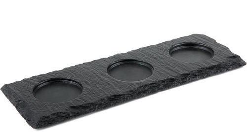 Naturschieferplatte 28 x 10 cm Materialstärke 6-9 mm mit 3 Absätzen Ø 6 cm möbelschonende Füßchen gebrochene Kanten