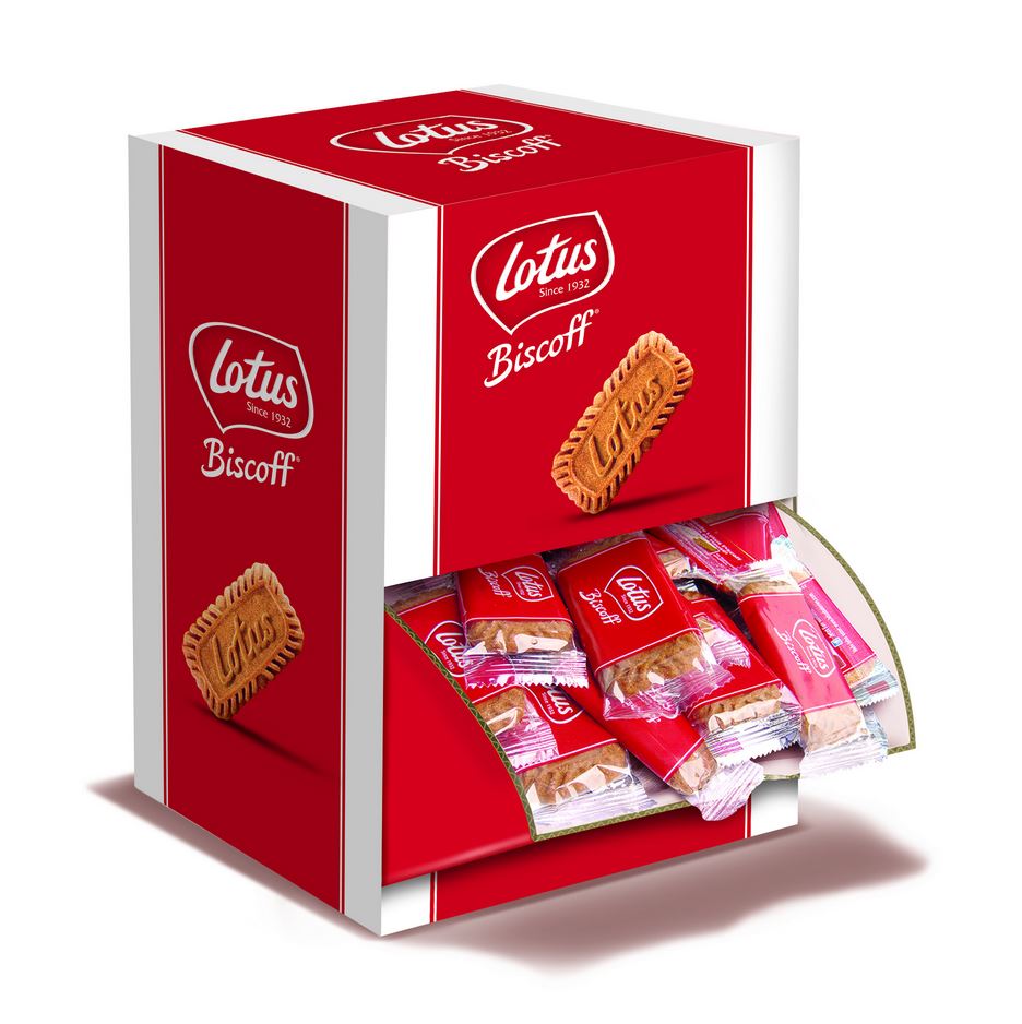 Lotus KARAMALLGEBÄCK Biscoff Dispenser, Inhalt: 150 Stück à 6,25g je Karton, Perfekte Zugabe zu jeder Tasse.