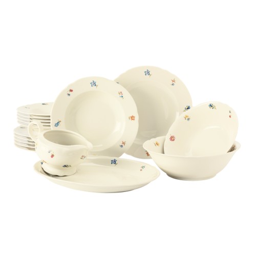 Seltmann Tafelservice 16-teilig E, rund mit Relief, Form: Marieluise, Dekor: 44714 Blütenmeer, hohe Kantenschlagfestigkeit, Made in