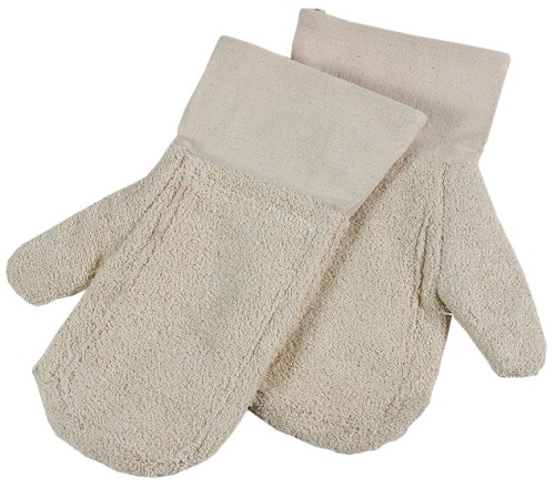 Backhandschuhe 'Premium'. 340 x 160 mm, kurze Stulpe - LADY. Baumwolle, Farbe natur. Innenhand und Daumen verstärkt. hitzebeständig bis +