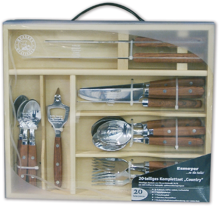 19-tlg. Besteck-Starterset Rotbraun aus Edelstahl 18/0, poliert, mit Aufbewahrung, in Klarsichtbox