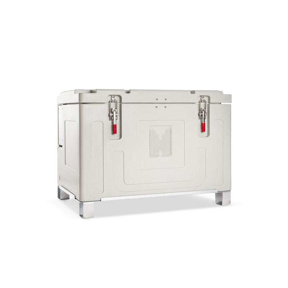 ETHERNASOLID® Trockeneisbehälter 360, mit Palettenfüßen, Grau-Blau-Melange