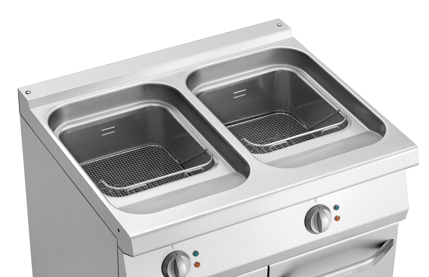 Bartscher Fritteuse 700, B800, 2x15L |Höhenverstellbar von: 850 mm | Maße: 80 x 70 x85,0 cm. Gewicht: 74,5 kg