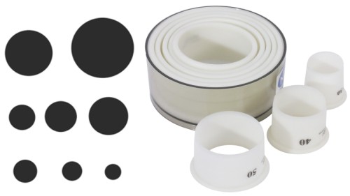 Ausstechersatz rund, glatt, aus weißem Exoglass®, 8 Ausstecher von 3 bis 10 cm, hitzeresistent bis +160C, bruchfest Durchmesser