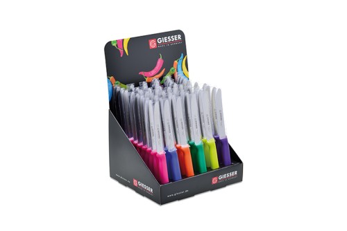 Thekendisplay 60-tlg. blau, grün, limette, orange, pink, violett Giesser - Made in Germany