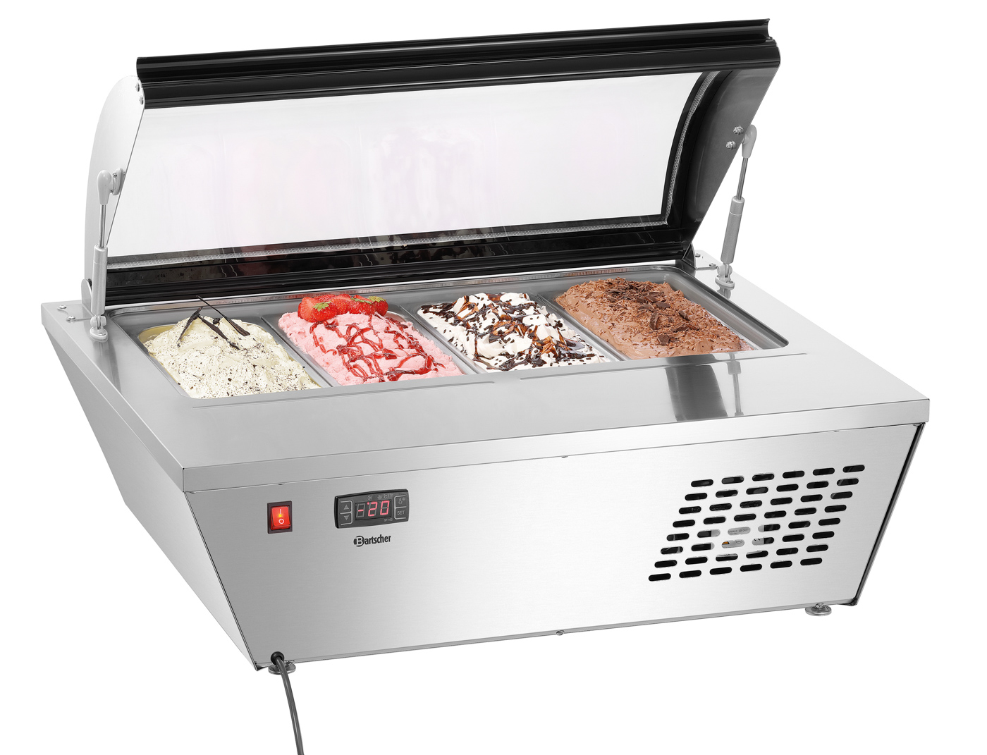 Bartscher Eisvitrine 4x6,5L-R | Position der Tür:Rückseite | Maße: 80,5 x 66,5 x 35,0 cm. Gewicht:33,4 kg