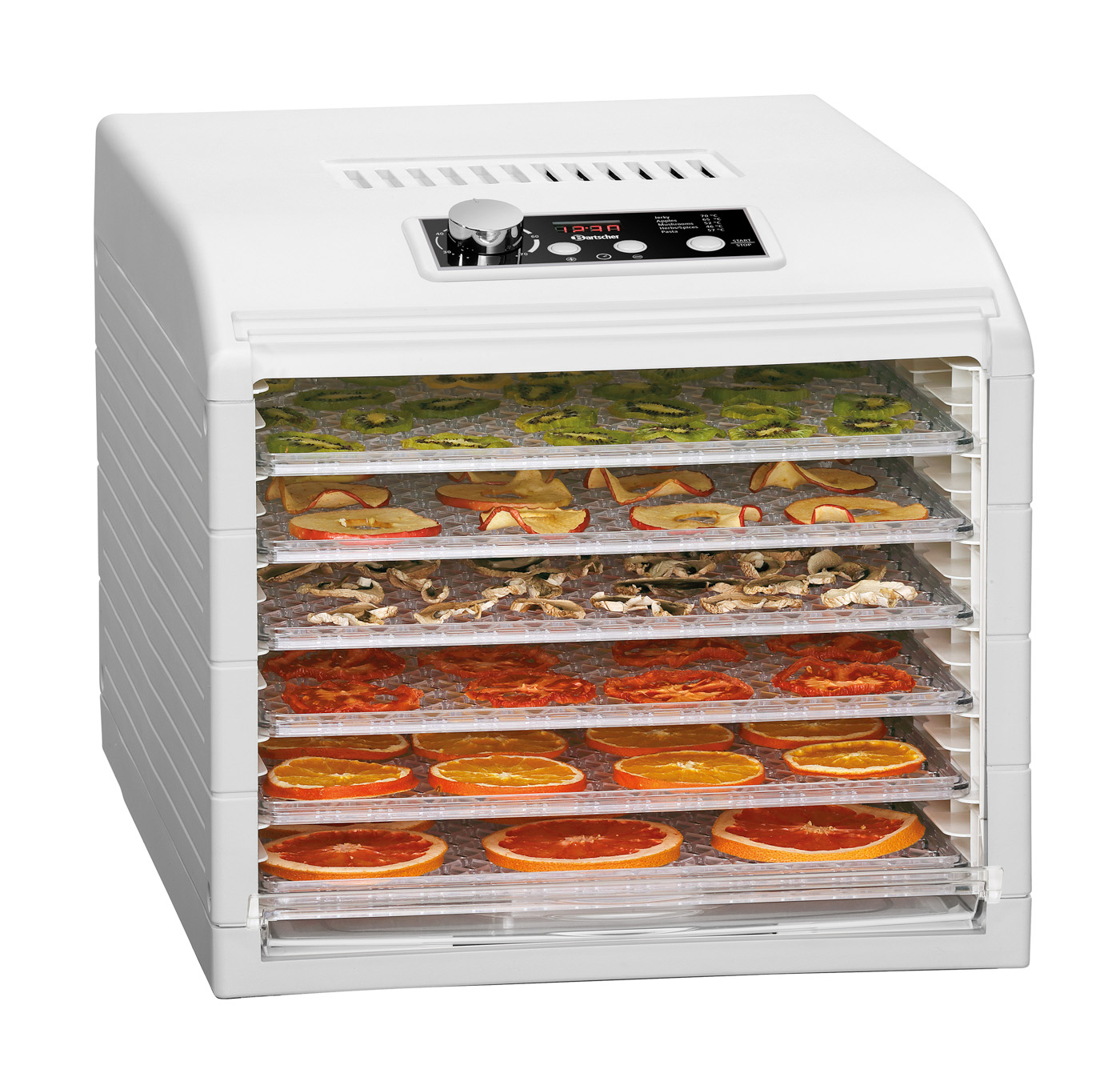 Bartscher Dörrautomat 120 | Abstand zwischen denEinschüben: 20 mm | Maße: 45 x 34 x 30,5 cm.Gewicht: 5 kg