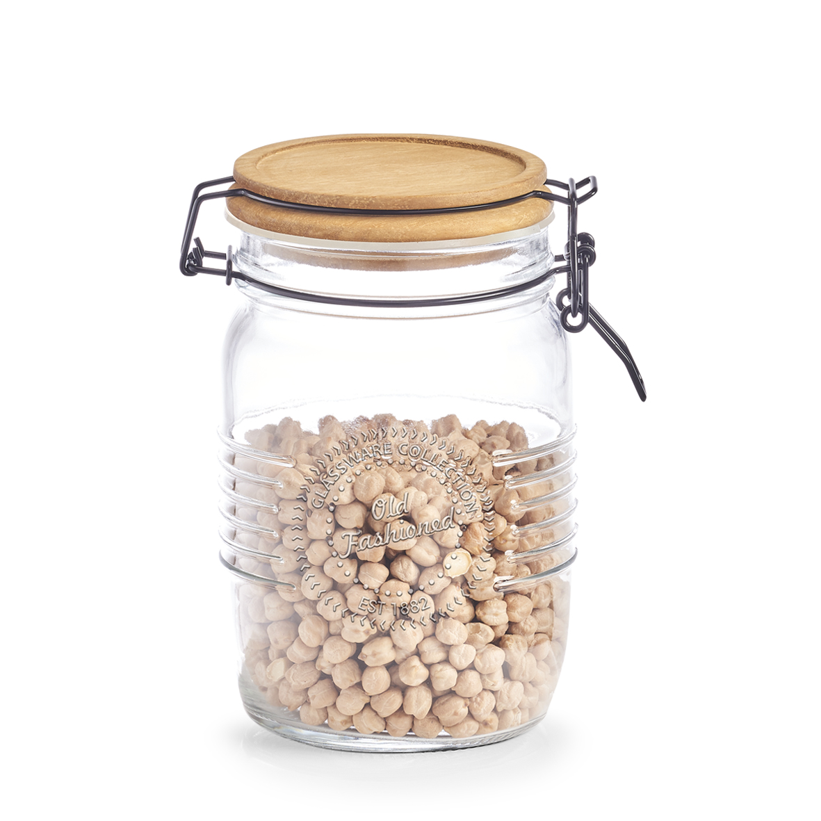 Vorratsglas, Glas; Metall; Holz, Ø10,8x17,5 cm. Farbe: transparent. Fassungsvermögen: 1000 ml. Mit diesem Vorratsglas der Old fashioned-Serie