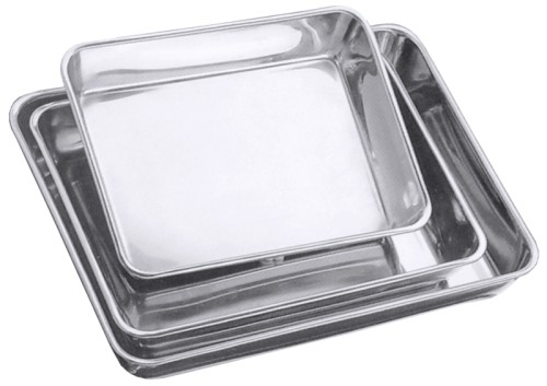 Auslageschale aus Edelstahl 18/10, hochglänzend, mit umgelegtem, schmalen Rand, mittelschwere Qualität Länge außen: 26 cm, Breite