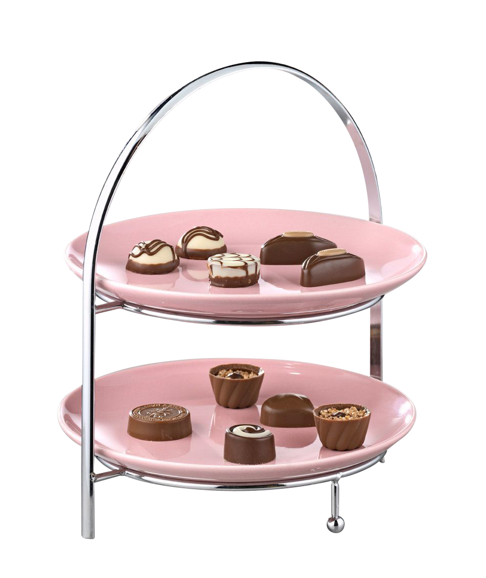 Etagere MILO, 2-stufig, Ständer aus silberdfarbenem Metall, Teller puder, Durchmesser: ca. 21 cm.