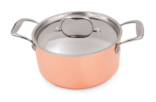 Bratentopf. innen Chromnickelstahl/außen Kupferbeschichtung.