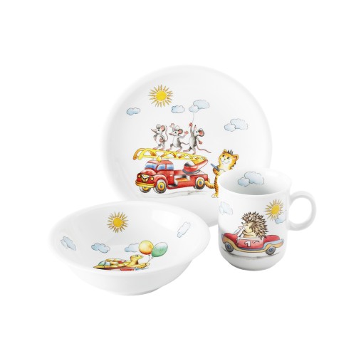 Seltmann Kinder-Set 3-teilig W, rund, Form: Compact, Dekor: 25178 Flinke Flitzer, hohe Kantenschlagfestigkeit, Made in Germany