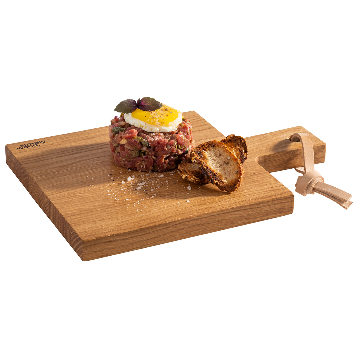 Servierbrett -SIMPLY WOOD-, 28 x 20 cm, Eichenholz, geölt, Servierfläche: 20 x 20 cm, Länge: 28 cm, mit Hängeloch: Ø 1,5 cm, mit