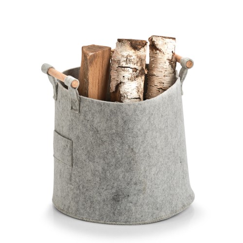 Aufbewahrungskorb, Filz/Holz, grau. Ø: 315 mm. Höhe: 280 mm.