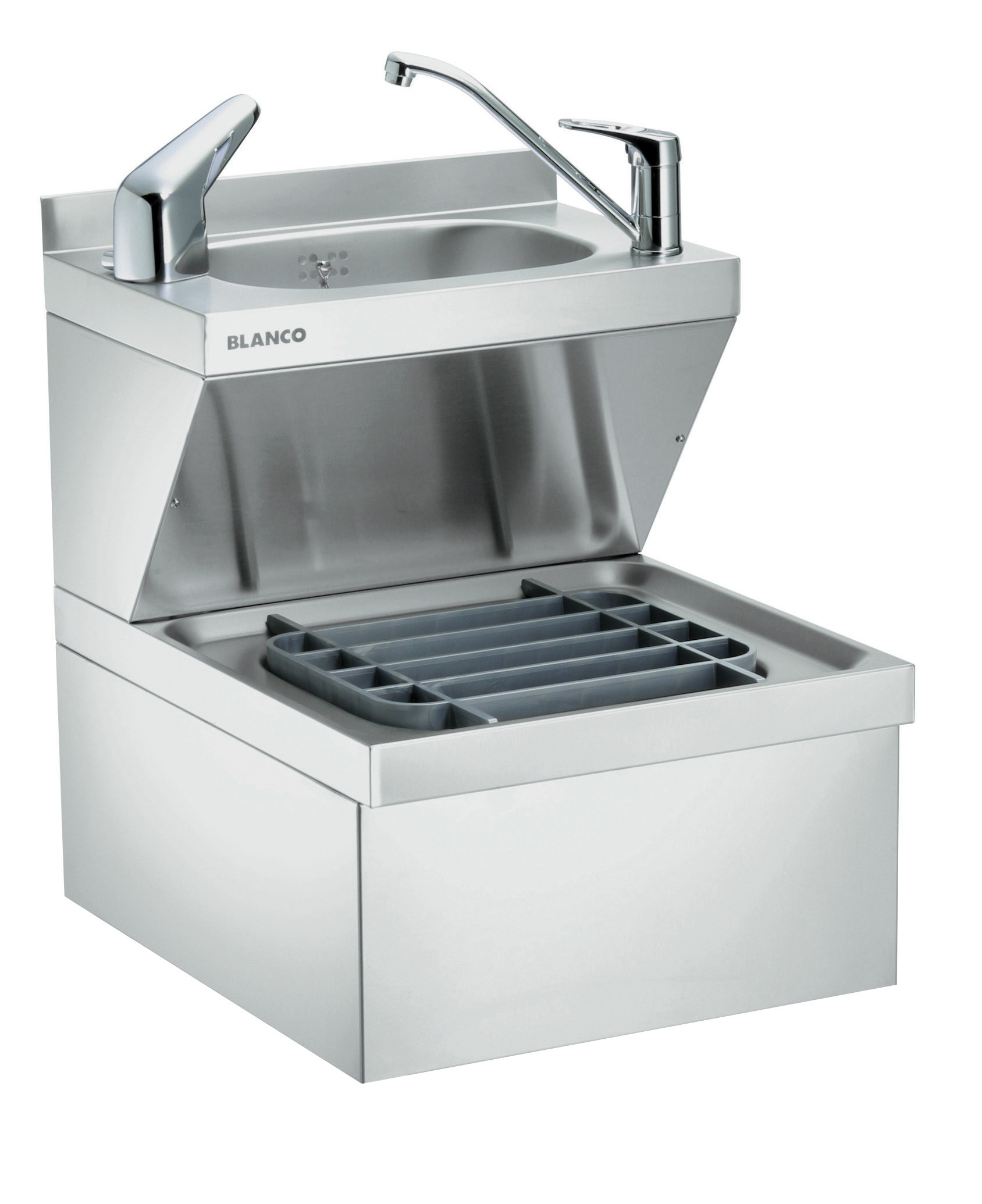 BLANCO Handwasch- und Ausgussbecken-Kombination wandhängend, mit abnehmbarer Serviceblende, komplett mit 1 Mischbatterie 1/2", einer