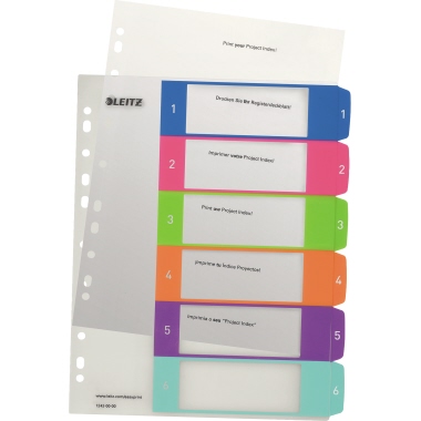 Leitz Zahlenregister WOW DIN A4, Überbreite 1-6 Polypropylen farbig sortiert