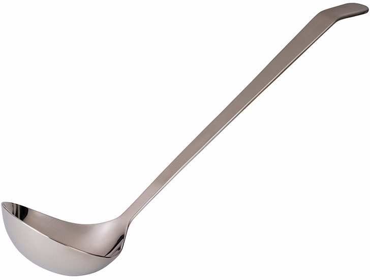 Schöpflöffel 8,5 x 7,5 cm, Griff: 24 cm 18/10 Edelstahl Vorderteil poliert Stiel mattiert Stielende gebogen Materialstärke: 3