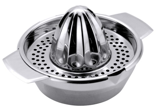 Zitruspresse aus Edelstahl 18/10, hochglänzend, schwere Qualität, zweiteilig Faßungsvermögen: 0,35 l, Durchmesser innen: 11,5