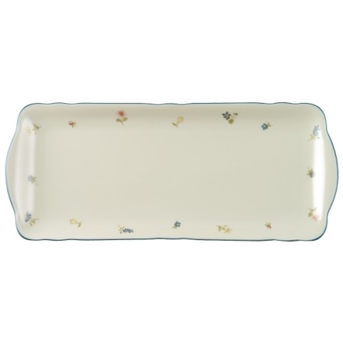 Seltmann Kuchenplatte eckig 35 cm, Form: Marieluise, Glasur: elfenbein, Dekor: 30308 Streublume