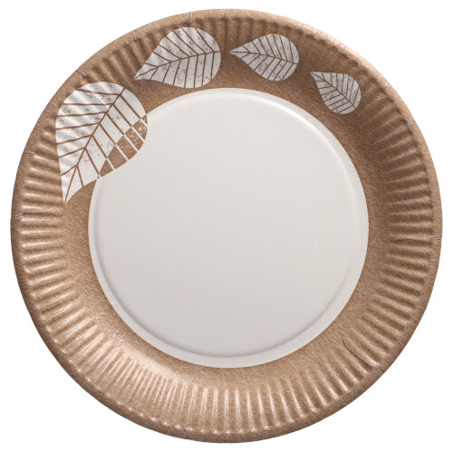 PAPSTAR 10 Teller, Pappe rund Ø 23 cm natur "Graphic Leaves"