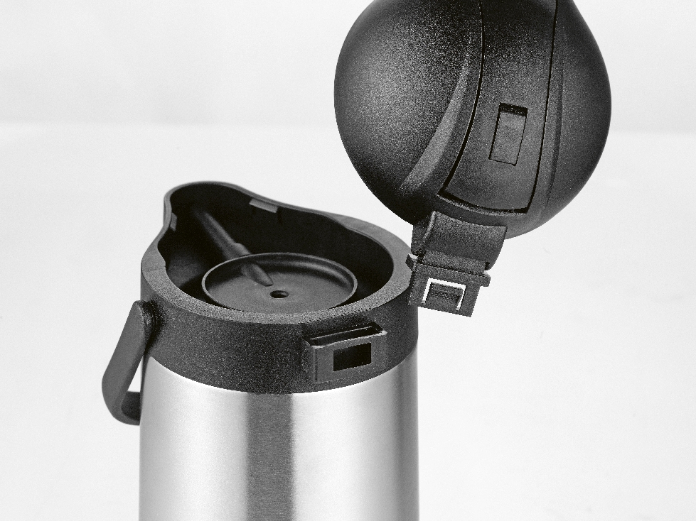 Pump-Isolierkanne / Pumpspender STREAM, Inhalt: 1,9 Liter, aus doppelwandigem Edelstahl, Höhe: 33 cm, Durchmesser: 15 cm.