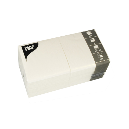 200 Servietten, 3-lagig 1/4-Falz 24 cm x 24 cm weiss von PAPSTAR