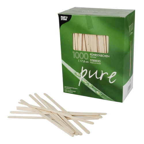 1000 Rührstäbchen, Holz "pure" 17,8 cm x 5 mm von PAPSTAR