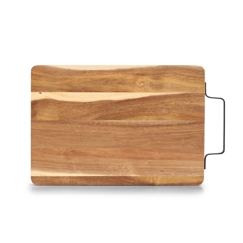 Schneide-/Servierbrett m. Metallgriff, Akazie. Länge: 330 mm. Breite: 230 mm. Höhe: 15 mm