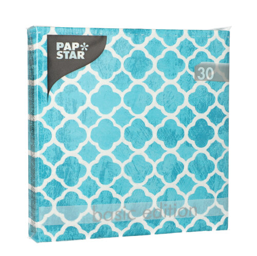 30 Servietten, 3-lagig 1/4-Falz 33 cm x 33 cm türkis "Morocco Dream" von PAPSTAR